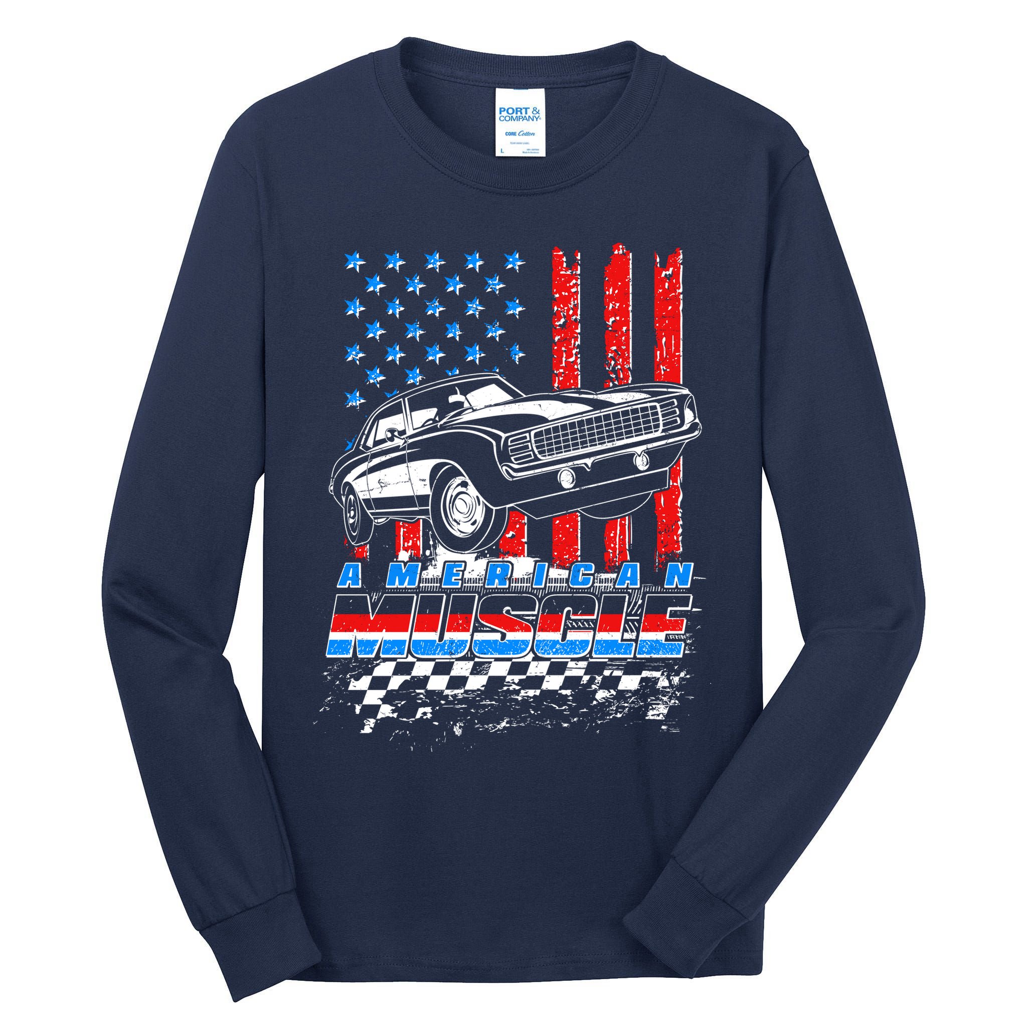 American Muscle American USA Flag Muscle Car Fan Tall Long Sleeve T-Shirt