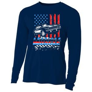 American Muscle American USA Flag Muscle Car Fan Cooling Performance Long Sleeve Crew