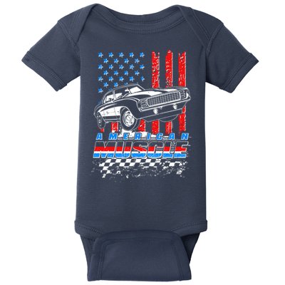 American Muscle American USA Flag Muscle Car Fan Baby Bodysuit