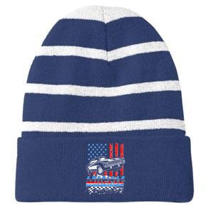 American Muscle American USA Flag Muscle Car Fan Striped Beanie with Solid Band