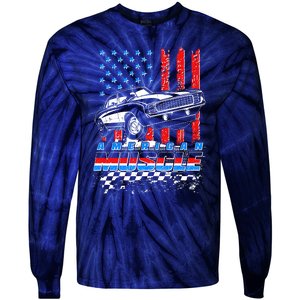 American Muscle American USA Flag Muscle Car Fan Tie-Dye Long Sleeve Shirt