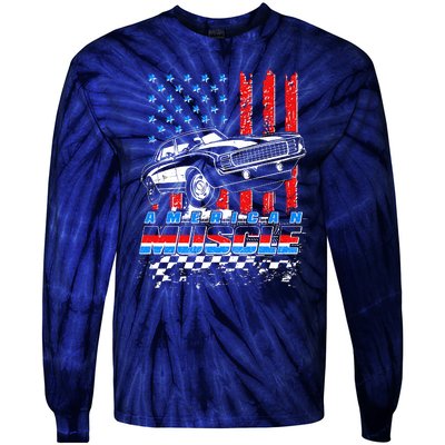 American Muscle American USA Flag Muscle Car Fan Tie-Dye Long Sleeve Shirt