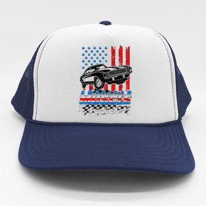 American Muscle American USA Flag Muscle Car Fan Trucker Hat