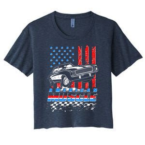 American Muscle American USA Flag Muscle Car Fan Women's Crop Top Tee