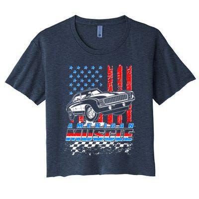 American Muscle American USA Flag Muscle Car Fan Crop Top