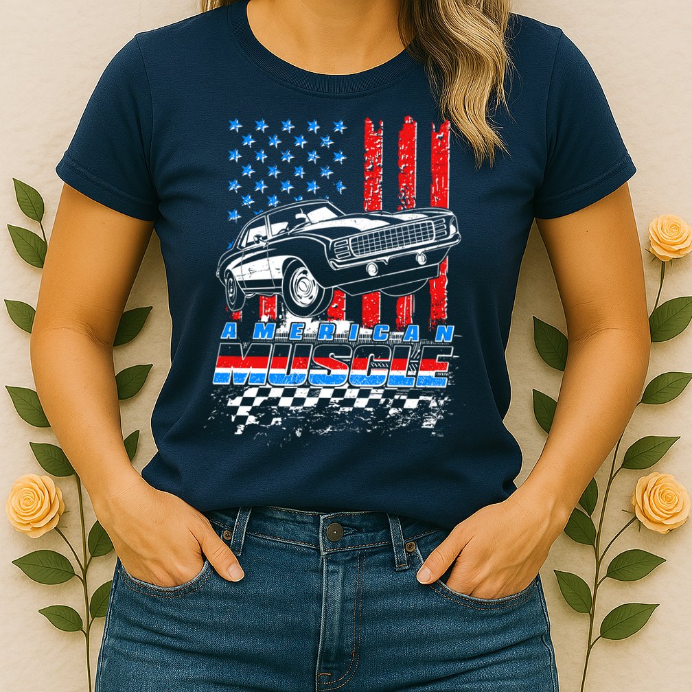 American Muscle American USA Flag Muscle Car Fan Womens T-Shirt