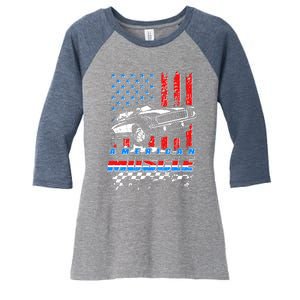 American Muscle American USA Flag Muscle Car Fan Women's Tri-Blend 3/4-Sleeve Raglan Shirt