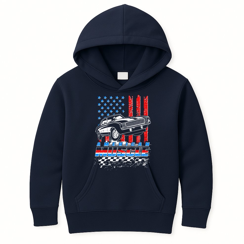 American Muscle American USA Flag Muscle Car Fan Kids Hoodie