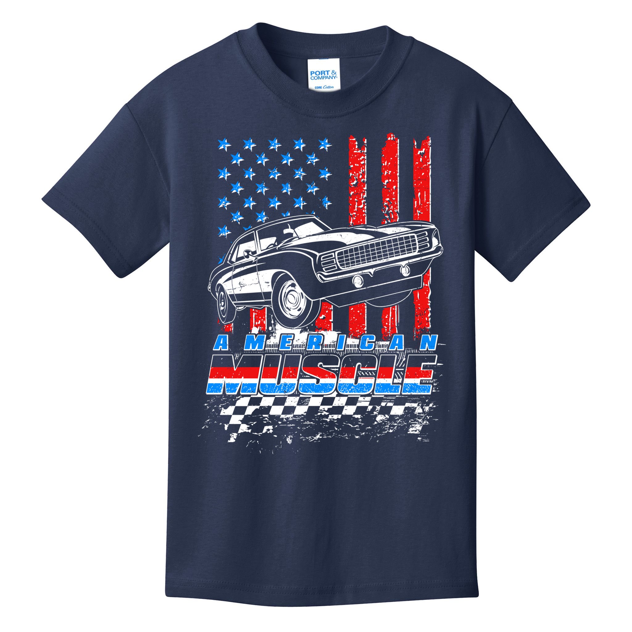 American Muscle American USA Flag Muscle Car Fan Kids T-Shirt