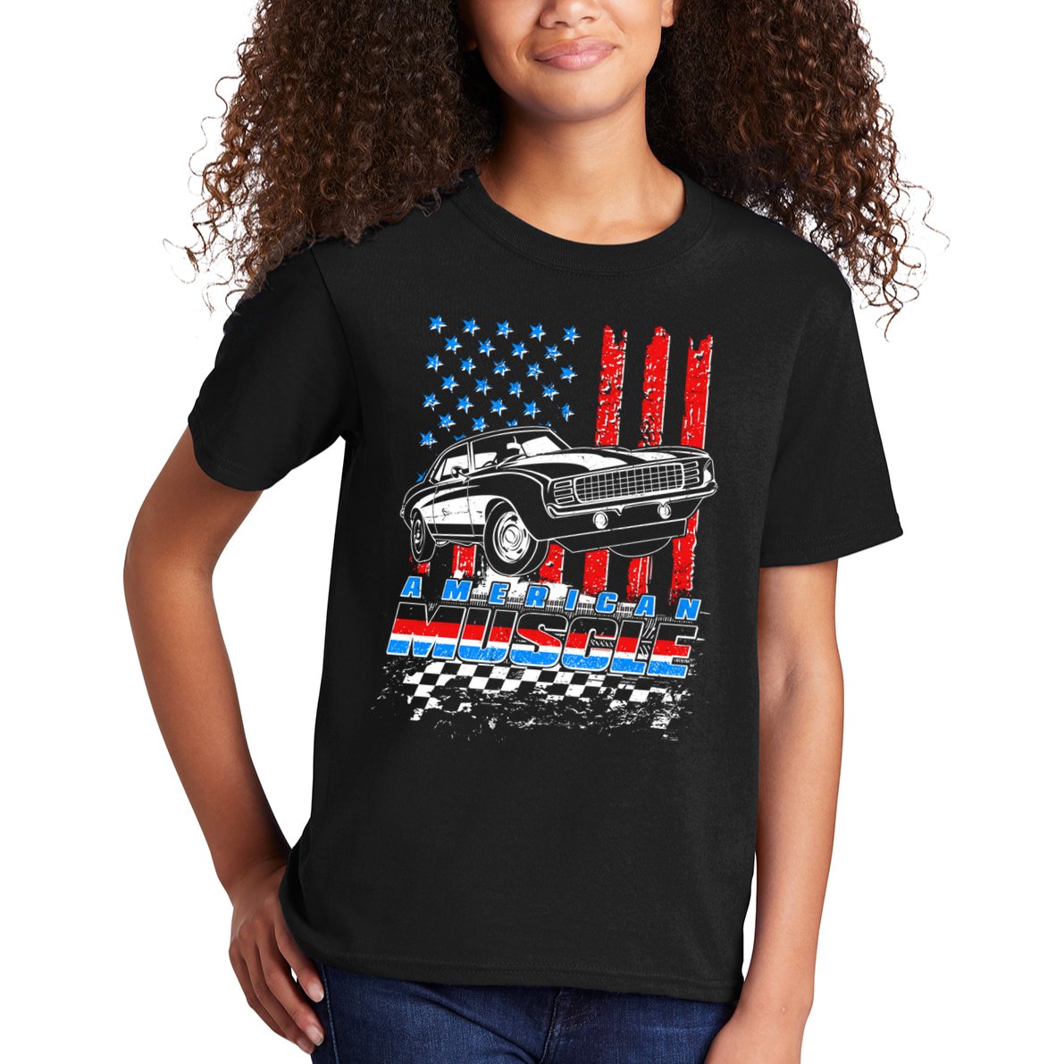 American Muscle American USA Flag Muscle Car Fan Kids T-Shirt