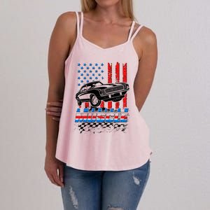 American Muscle American USA Flag Muscle Car Fan Women's Strappy Tank