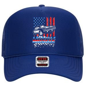 American Muscle American USA Flag Muscle Car Fan High Crown Mesh Back Trucker Hat