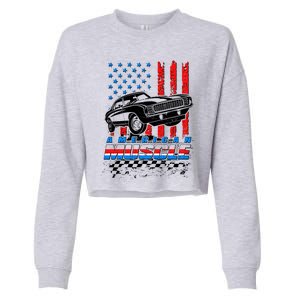 American Muscle American USA Flag Muscle Car Fan Cropped Pullover Crew