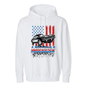 American Muscle American USA Flag Muscle Car Fan Garment-Dyed Fleece Hoodie