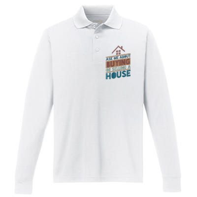 Ask Me About Buying Or Selling A House Funny Realtor Performance Long Sleeve Polo