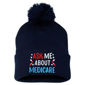 Ask Me About Medicare Pom Pom 12in Knit Beanie