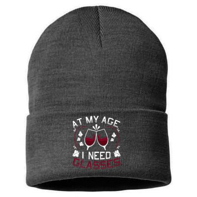 At My Age I Need Glasses Wine Lover Sustainable Knit Beanie