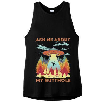 Ask Me About My Butthole Funny Alien Abduction Ladies PosiCharge Tri-Blend Wicking Tank