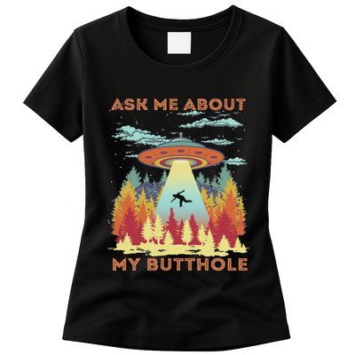Ask Me About My Butthole Funny Alien Abduction Womens T-Shirt