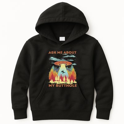 Ask Me About My Butthole Funny Alien Abduction Kids Hoodie