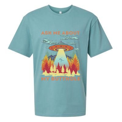 Ask Me About My Butthole Funny Alien Abduction Sueded Cloud Jersey T-Shirt