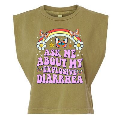 Ask Me About My Explosive Diarrhea Edgy Adult Humor Funny Gift Garment-Dyed Women's Muscle Tee
