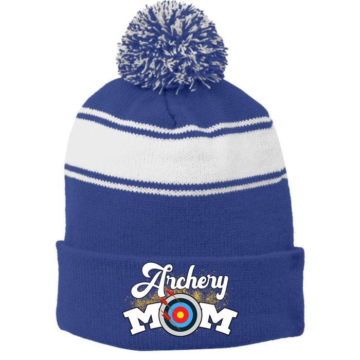 Archery Mom Archer Bow Arrow Mother's Day Sports Lover Gift Stripe Pom Pom Beanie