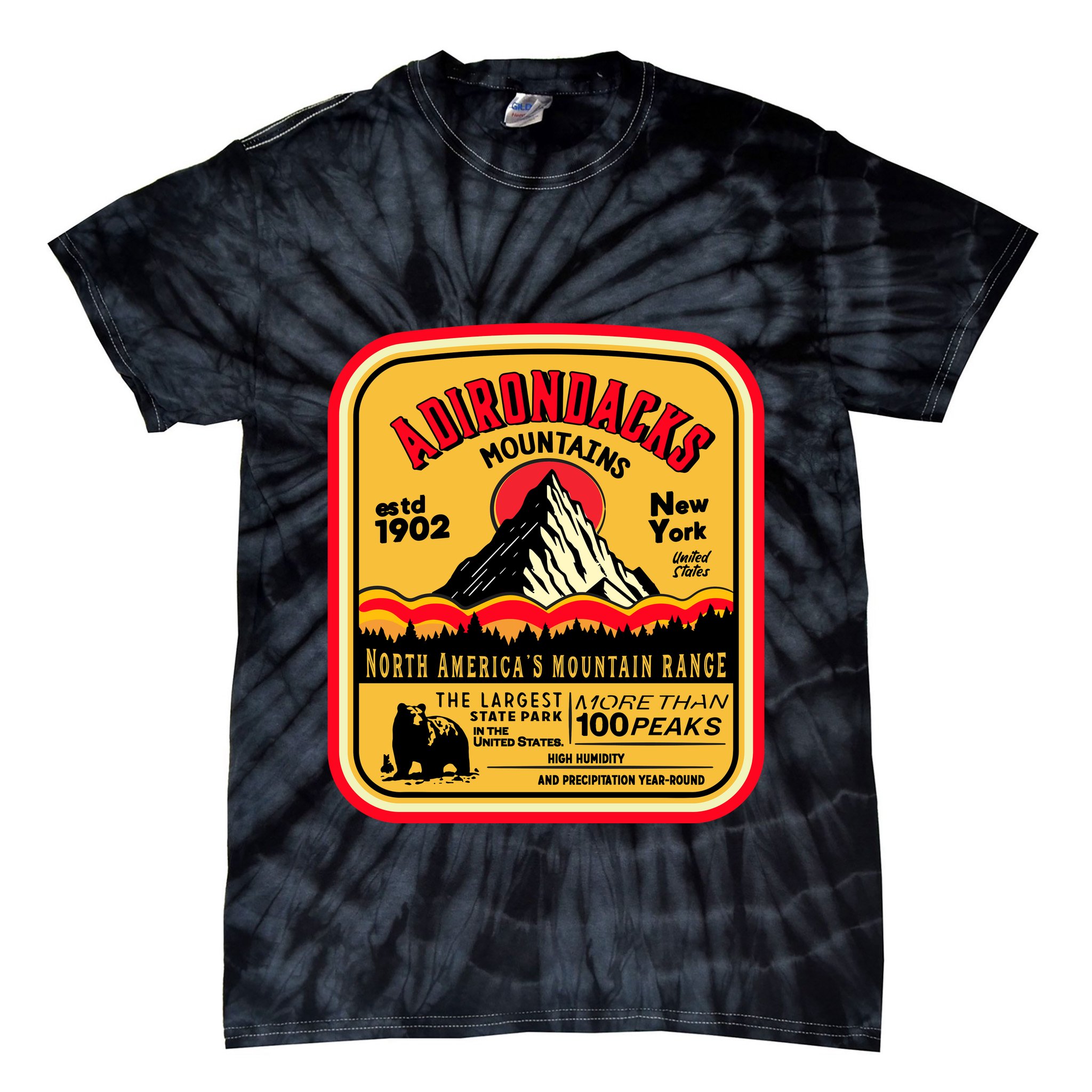 Adirondack Mountains (Adk) Aged Look Tie-Dye T-Shirt