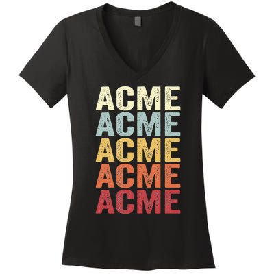 Acme Michigan Acme Mi Retro Vintage Text Women's V-Neck T-Shirt