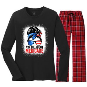 Ask Me About Medicare Insurance Agent Broker Sales Marketing Women's Long Sleeve Flannel Pajama Set 