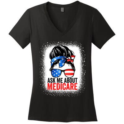 Ask Me About Medicare Insurance Agent Broker Sales Marketing Women's V-Neck T-Shirt