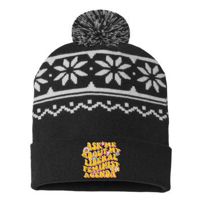 Ask Me About My Liberal Feminist Agenda Female Feminism USA-Made Snowflake Beanie