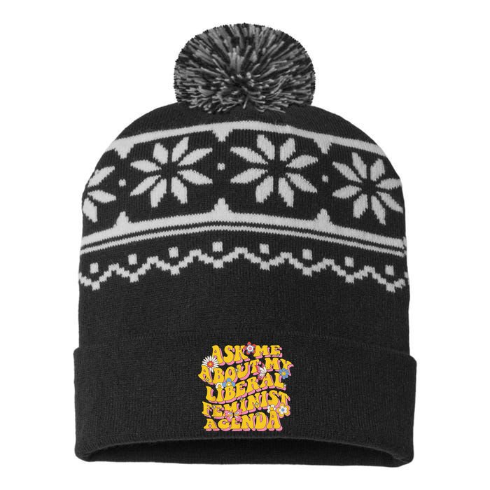 Ask Me About My Liberal Feminist Agenda Female Feminism USA-Made Snowflake Beanie