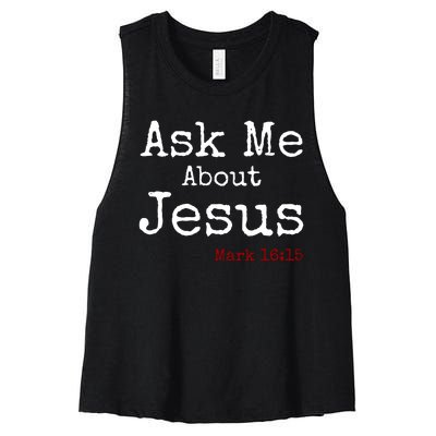 Ask Me About Jesus Women's Racerback Cropped Tank