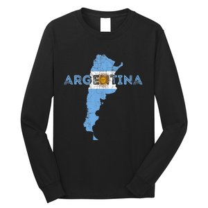 Argentinian Map And Flag Souvenir Distressed Argentina Long Sleeve Shirt