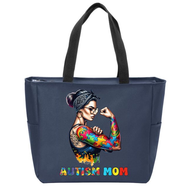 Autism Mom Autism Awareness Strong And Proud Autistic Zip Tote Bag