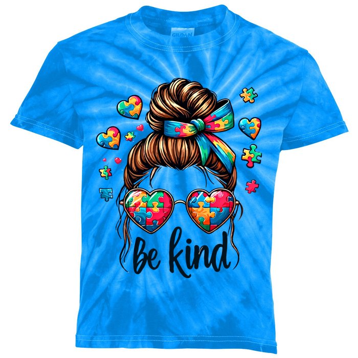 Autism Mom Awareness Be Kind Gift Kids Tie-Dye T-Shirt