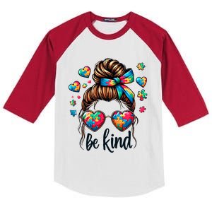 Autism Mom Awareness Be Kind Gift Kids Colorblock Raglan Jersey