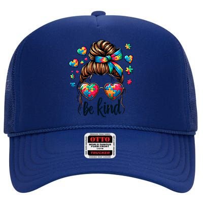 Autism Mom Awareness Be Kind Gift High Crown Mesh Back Trucker Hat