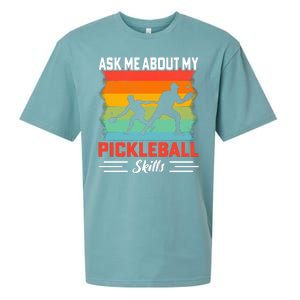 Ask Me About My Pickleball Skills Funny Pickleball Sueded Cloud Jersey T-Shirt