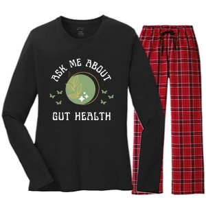 Ask Me About Gut Health New Age Wellness And Healing Women's Long Sleeve Flannel Pajama Set 