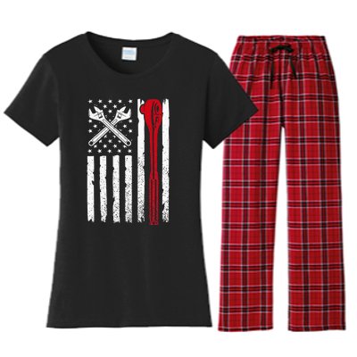 Auto Mechanic American Flag USA Women's Flannel Pajama Set