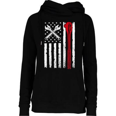 Auto Mechanic American Flag USA Womens Funnel Neck Pullover Hood