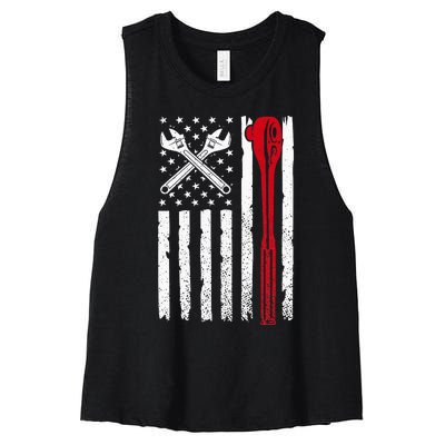 Auto Mechanic American Flag USA Women's Racerback Cropped Tank