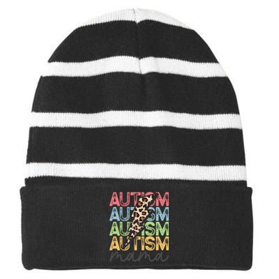 Autism Mama Striped Beanie with Solid Band