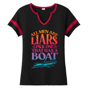 All Men Are Liars Pick One That Has A Boat Trip Family Vacation Trip Ladies Halftime Notch Neck Tee