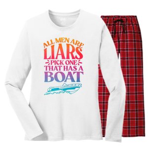 All Men Are Liars Pick One That Has A Boat Trip Family Vacation Trip Women's Long Sleeve Flannel Pajama Set 