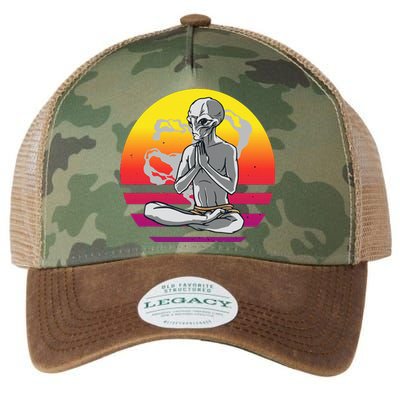 Alien Meditating Alien Yoga Meditationn Namaste Yoga Zen Ufo Legacy Tie Dye Trucker Hat