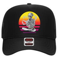 Alien Meditating Alien Yoga Meditationn Namaste Yoga Zen Ufo High Crown Mesh Back Trucker Hat