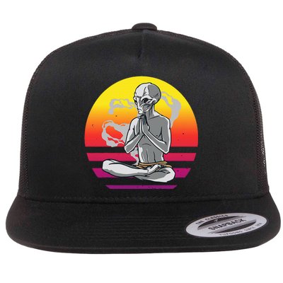 Alien Meditating Alien Yoga Meditationn Namaste Yoga Zen Ufo Flat Bill Trucker Hat